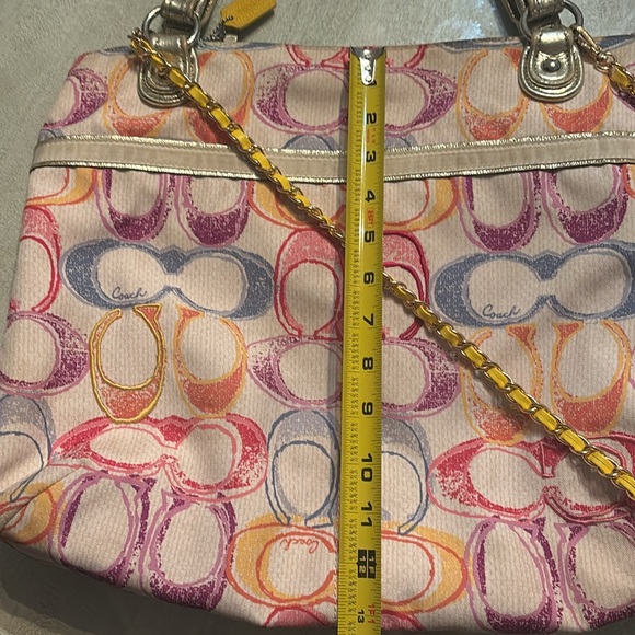 Large Coach Colorful Patterned Women's Bag- metallic handles, canvas Monogram C - Picture 4 of 16